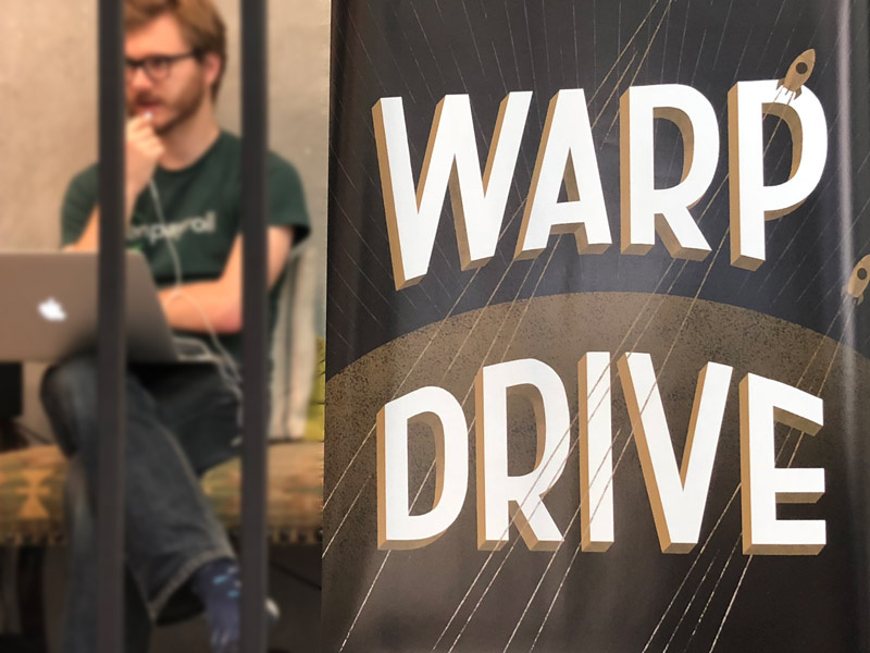 Warp Drive! Hackathon Poster space graphic typography gusto branding hackathon hand lattering poster