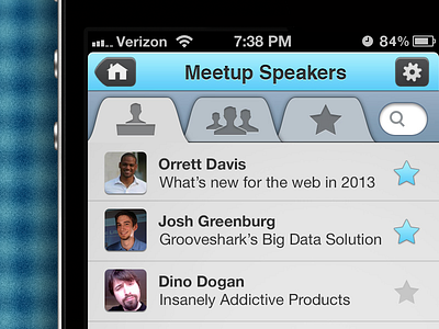 Conference Speaker List app blue contacts list icons ios navigation stars tabs ui