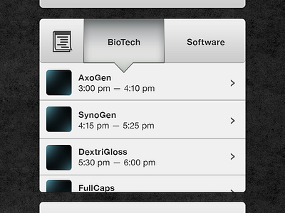 Tabbed Schedule Bucket arrows black button grey ios iphone list menu navigation schedule silver tabs ui ux white