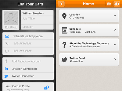 Hidden Edit Profile Menu buttons edit grey icons menu metal orange profile social media