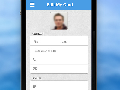Edit My Card v.2 app blue blur edit edit profile ios profile ui ux