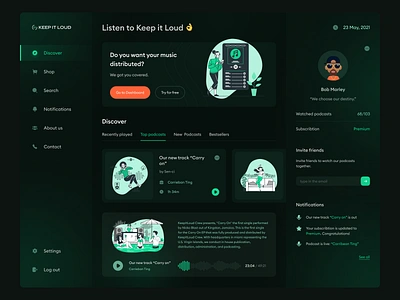 Keep It Loud - Podcast website app dashboard design desktop distribution homepage music page podcast redesign ui ux website