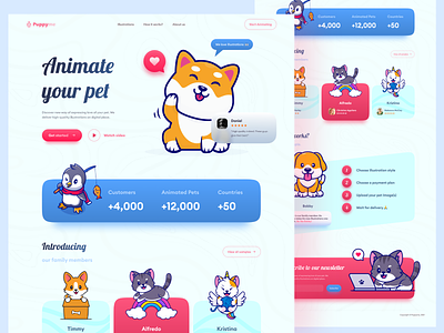 Puppyme - Animate your pet - Landing Page animation branding concept design desktop friendly illustration landing logo page pet puppy ui ux website