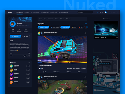 Gaming Social Platform animation branding dark layout design desktop gamer gaming graphic design platform social ui ux web design website