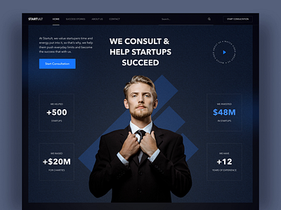 Startup Consulting Company Landing Page Exploration business concept consulting dark design figma inspiration interface investment landing light minimalist modern page professional startup trending ui ux website