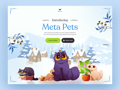 Metacats - NFT Collection Landing Page art blockchain branding cat catnft colors concept crypto cryptocurrency design desktop illustration illustrator logo nft nft art page ui ux website