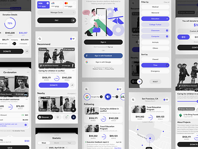 Charity Concept Application 2 app application behance charity charity event concept design donate donation filter filter ui fundraiser fundraising layout platform sketch sort sort by statistic ui