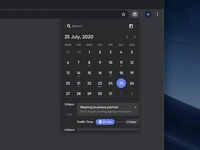 Calendar Concept Chrome Extension app application calendar calendar app calendar design calendar ui chrome chrome extension concept dark dark mode dark theme dark ui design extension layout platform schedule sketch ui