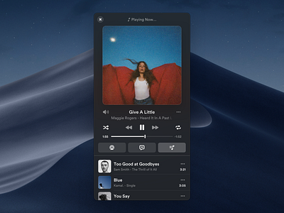 Music Player Widget (macOS) app application audio av concept dark design layout macos music music app music player musician platform player player ui players sketch ui widget