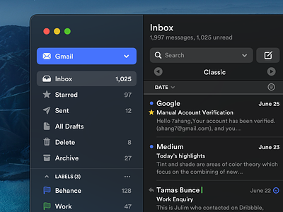 Mailbox Concept Application (macOS) app application bigsur concept dark mode dark ui design email email design email marketing email template layout mac macos mail mailbox platform sketch symbol ui
