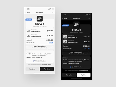 Redesign Bill Details app application bank bank app banking behance bill billing bills concept dark design layout pay payment payments paypal platform sketch ui