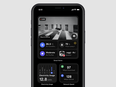 Smart Home Widgets app apple application concept dark design electricity home home screen layout network platform sketch smart smart home smarthome speed ui widget widgets