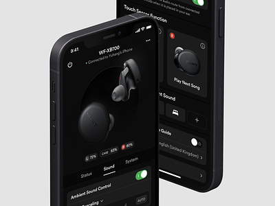 Earbuds Controller 7ahang app application concept control controller dark dark ui dashboard design ear earbuds headphone headphones layout panel panels platform sketch ui