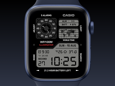 Casio Watch Face alarm app apple applewatch application casio clock concept design digital os sketch ui watch watchface watchos