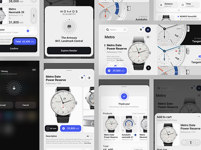 Watch Store Concept Application app application behance concept design nomos platform share shared shopping shopping cart sketch store ui watch watches white