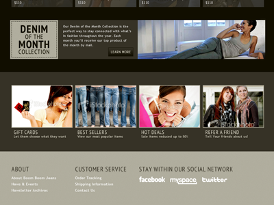 Boom Boom Jeans Web Site - Footer apparel elegant fashion luxury shopping cart web design website