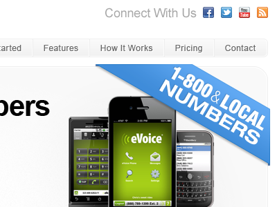 Toll Free And Local Numbers Landing Page blue evoice green landing page web design