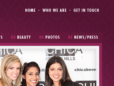 Chica Beverly Hills - Header clean futura pink purple redesign web design web site