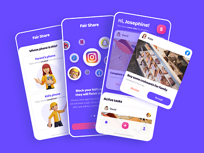 FairShare. Paired devices app for the parent control app cards children design family home ios kids kids app mobile onboarding swipe task task manager ui ux