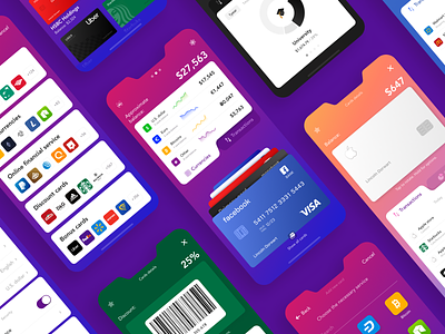 iOS mobile wallet. All cards in your phone app apple balance bank card card cards crypto wallet cryptocurrency design discount facebook ios ios app mobile starbucks statistics transactions uber ui ux