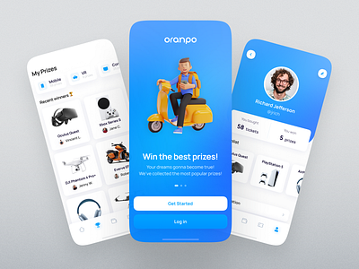 Oranpo. Dozens of gifts in your mobile app account app blue cards design filters ios mobile navigation splash ui ux