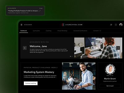 LaunchYou. Accelerate your ongoing online business app branding cards coaching dashboard design learning logo mentoring mobile notifications platform responsive ui ux web
