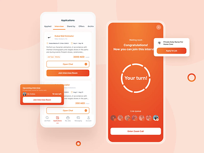 TempConnect. Online waiting room for interviewee app cards design hiring interview ios job lobby mobile navigation tabs ui ux