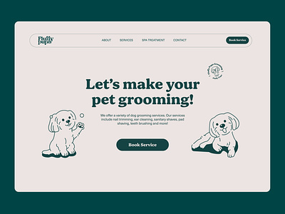 Branding of Grooming Service Fluffy Pups branding dog graphic design grooming herro banner illustration logo onboarding onboarding screen pets ui web design