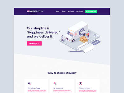 eCourier - Landing Page Header 3d clean courier design gradient illustration isometric landing page minimal sketch app ui