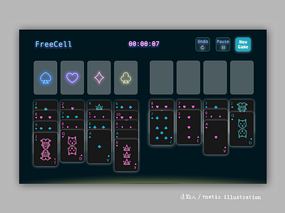 Free Cell Game UI app dark game design lights neon lights ui