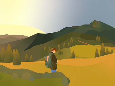 Going On A Journey - Junge Junge design flat green illustration illustrator landscape minimal mountain ui vector webdesign