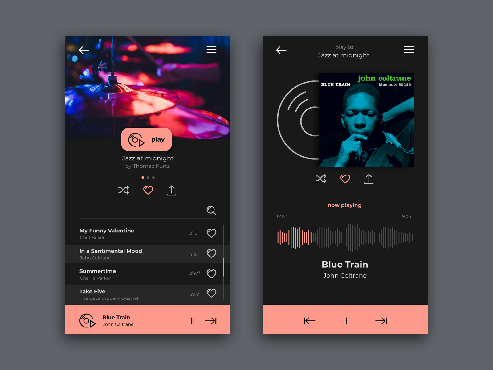 Dark Theme Jazz Music App by Diego Petitinga on Dribbble