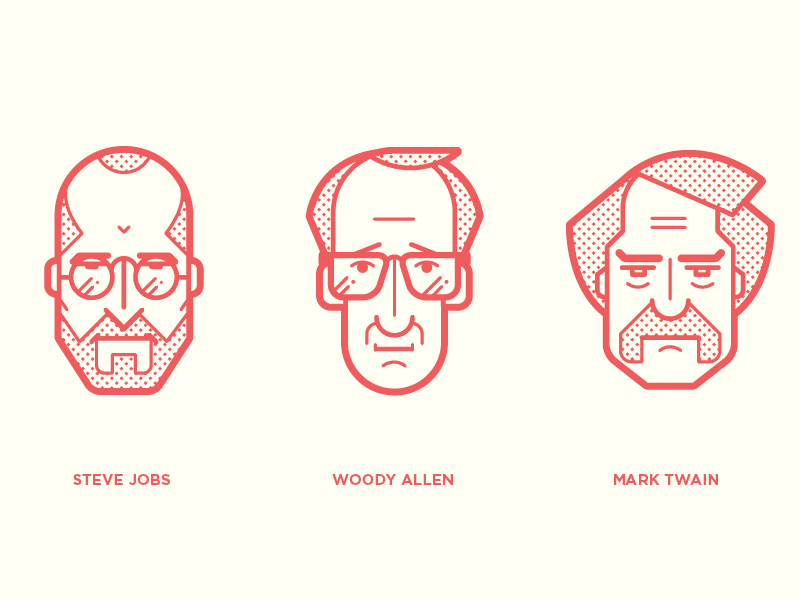 Iconic Portrait steve jobs illustration vector line woody allen mar twain