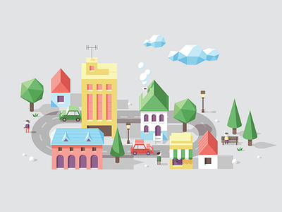 Little Town building city house illustration low poly town vector