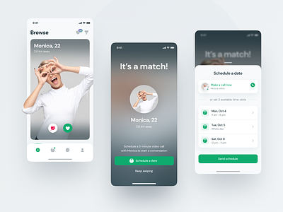 Planz. Mobile dating app badoo bumble calendar call clean dating design green interaction ios match minimal mobile app overlay schedule swipe tinder ui ux video