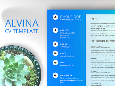 Alvina CV Template 210x297 a4 clean code cover letter creative curriculum vitae cv cv design design elegant pro resume resume template resume word simple simple resume template us letter resume