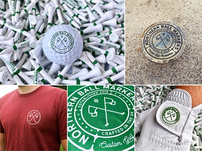 NBM // Application badges brand brand application brand designer branding emblem golf golf ball golf logo graphic design identity logo logo design logo designer print design products sports symbol t shirt