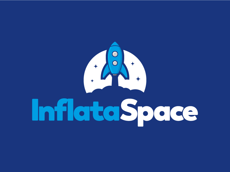 InflataSpace Logo brand cloud geometric launch logo mark rocket ship shuttle sky space stars