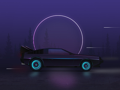 Back to the Future - Delorian car illustration photoshop
