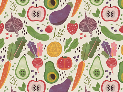 Fruit & Veggie Pattern fruit illustration illustrator pattern seamless vegetables