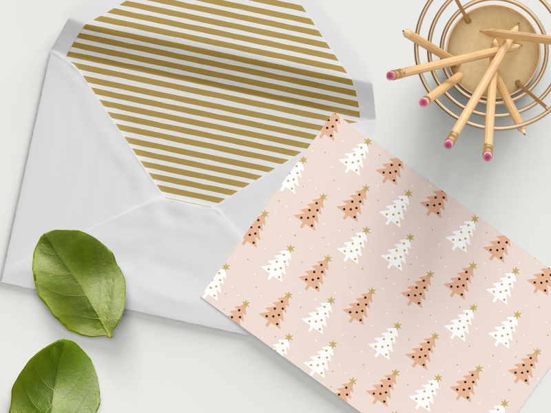Holiday Stationery opulent.studio winter trees stripes holiday stationery illustration seamless pattern