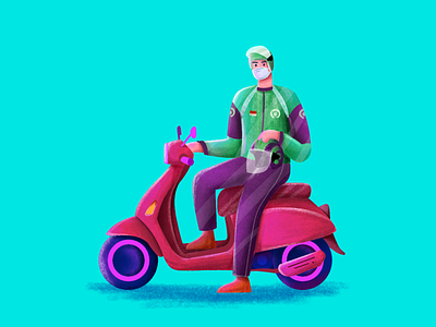 Online Transport Driver character character design deliver delivery flat illustration minimal rebound scooter transportation vespa