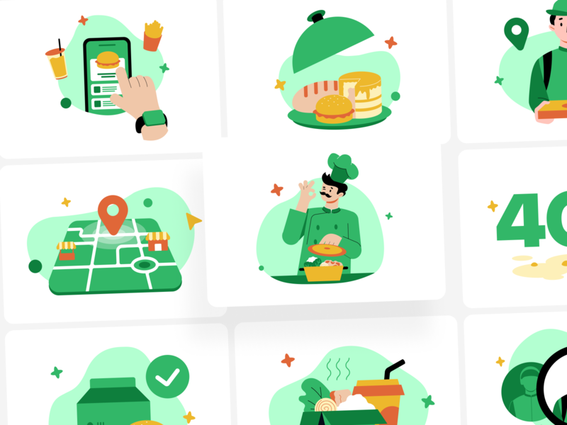 Foodpedia - Food Delivery Illustration KIT 🍔 app character chef delivery delivery service food food app food illustration illustration illustration art illustration design illustration digital illustrations illustrator mobile app order food product product design vector vector illustration