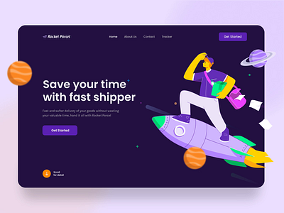 Rocket Parcel Landing Page Interaction 🚀🔥 animation character illustration interaction ui ux web design