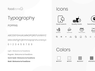 3-Typography, icons & colors used for FOODZONE mobile app branding design icon illustration typography ui ux