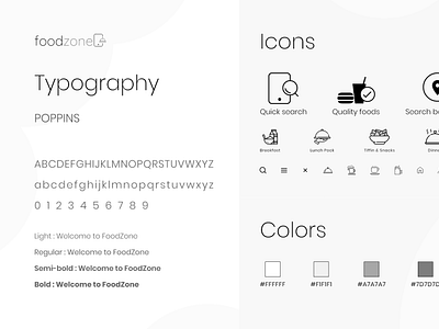 3-Typography, icons & colors used for FOODZONE mobile app