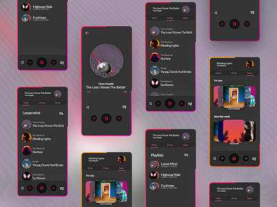 Music App Mockup - Dark theme app app design artists dark darkmode mobileapp mockup music ui ux