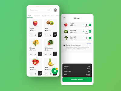 Groceries App app appdesign cart checkout food food app fruits groceries mobileapp mockup ui ux