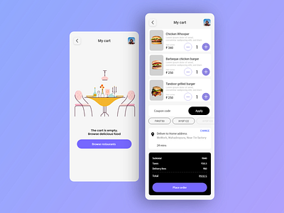 Food Cart UI app design cart food food app food delivery food delivery app mobile app mobileapp mockup mycart ui uiux ux