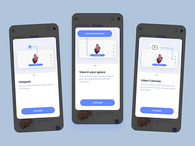 AR Onboarding Screens app app design ar augmented reality education experience learning mobileapp mockup onboarding online screens student students teacher ui virtual reality